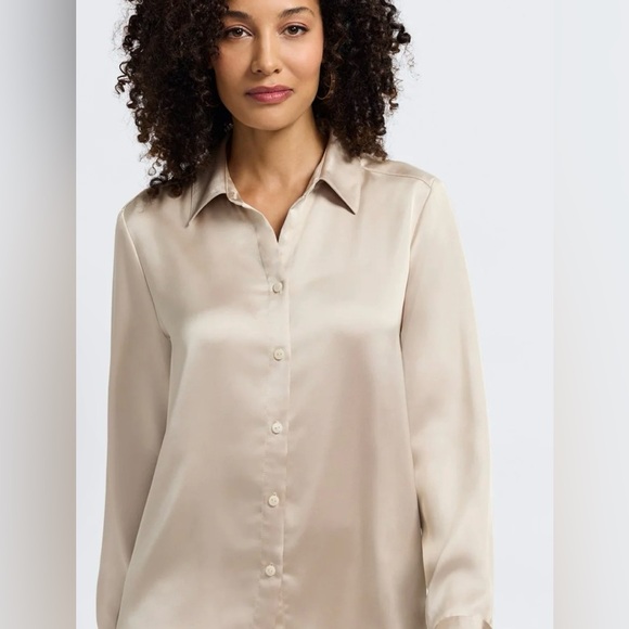 Dynamite Tops - Dynamic Satin Long Sleeve Shirt Dress Blouse Size Medium NWT